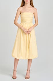 WAYF Katherine Bubble Hem Stretch Cotton Midi Dress