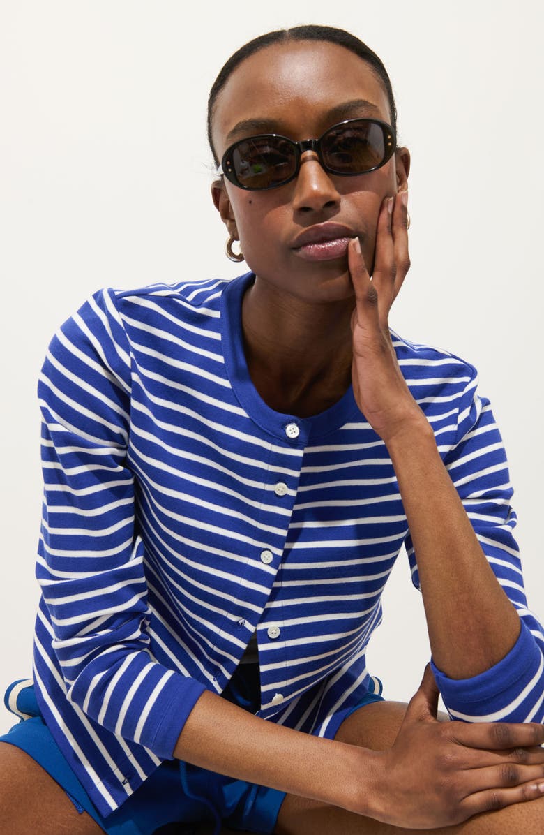 Alex Mill Coco Stripe Crewneck Cardigan, Alternate, color, Blue / Ivory