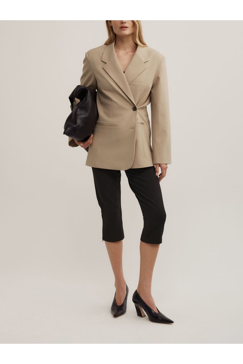 Wrap Front Asymmetric Button Blazer, Alternate, color, Sienna