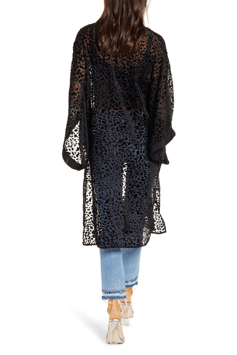 Lorenza Burnout Velvet Leopard Pattern Long Jacket, Alternate, color, BLACK