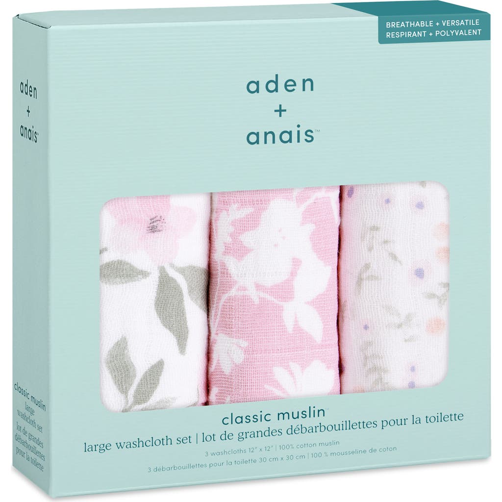 aden + anais 3-Pack Assorted Cotton Muslin Washcloth Set in Ma Fleur Pink  product