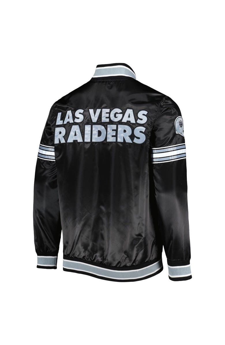 STARTER Men's Starter Black Las Vegas Raiders Midfield Satin Full-Snap Varsity Jacket, Alternate, color, 