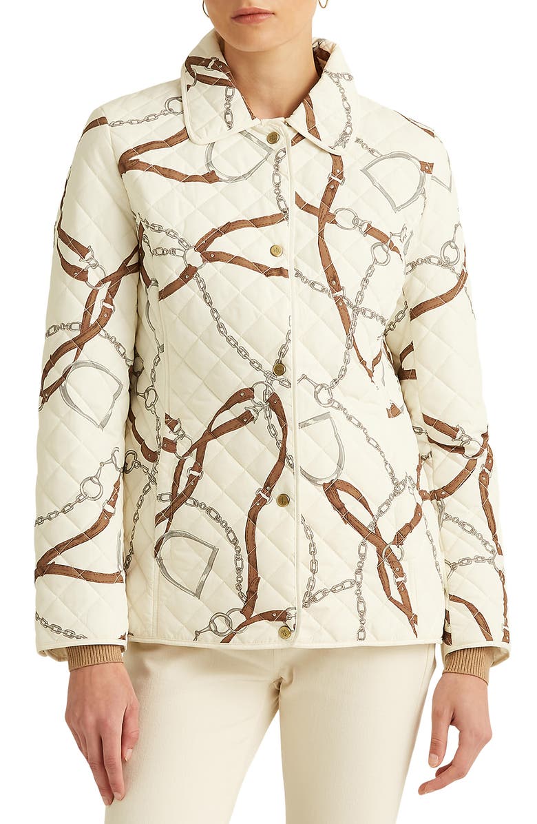 Lauren Ralph Lauren Equestrian Print Water Repellent Quilted Jacket, Main, color,