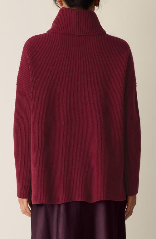 Eileen Fisher Rib Turtleneck Sweater In Burgundy