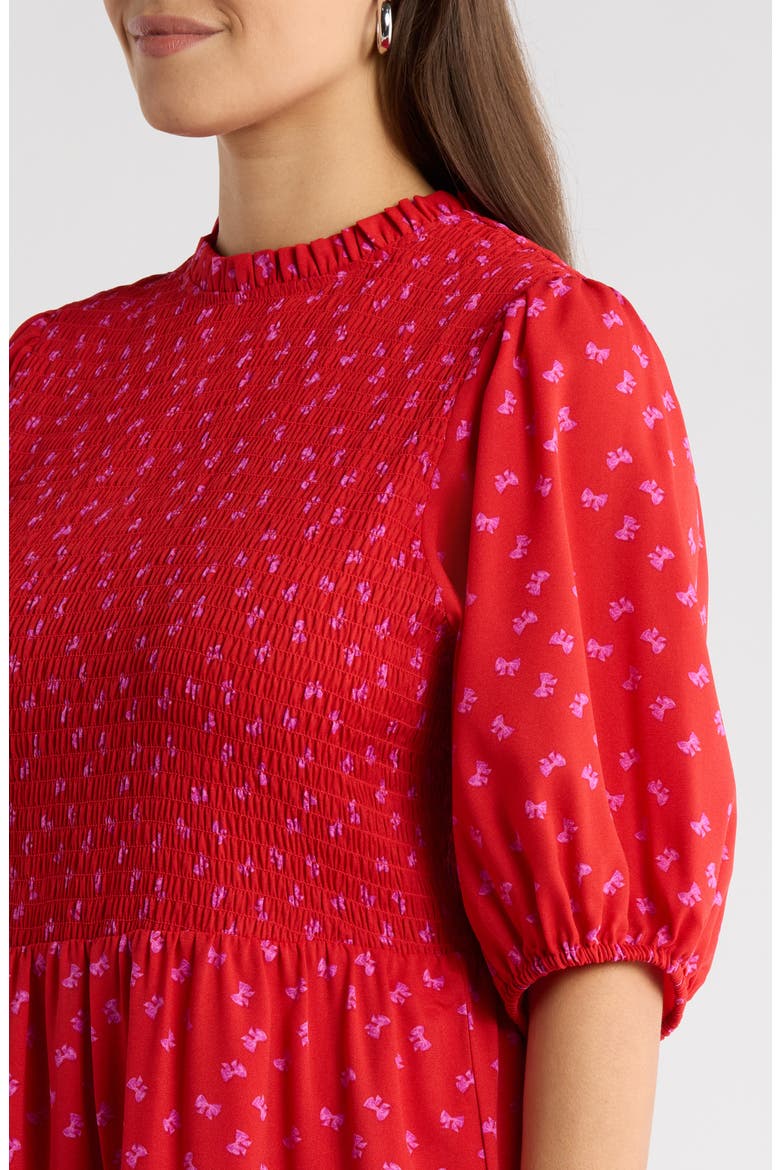 Tayla Bow Print Dress, Alternate, color, RED-FUCH-MULTI