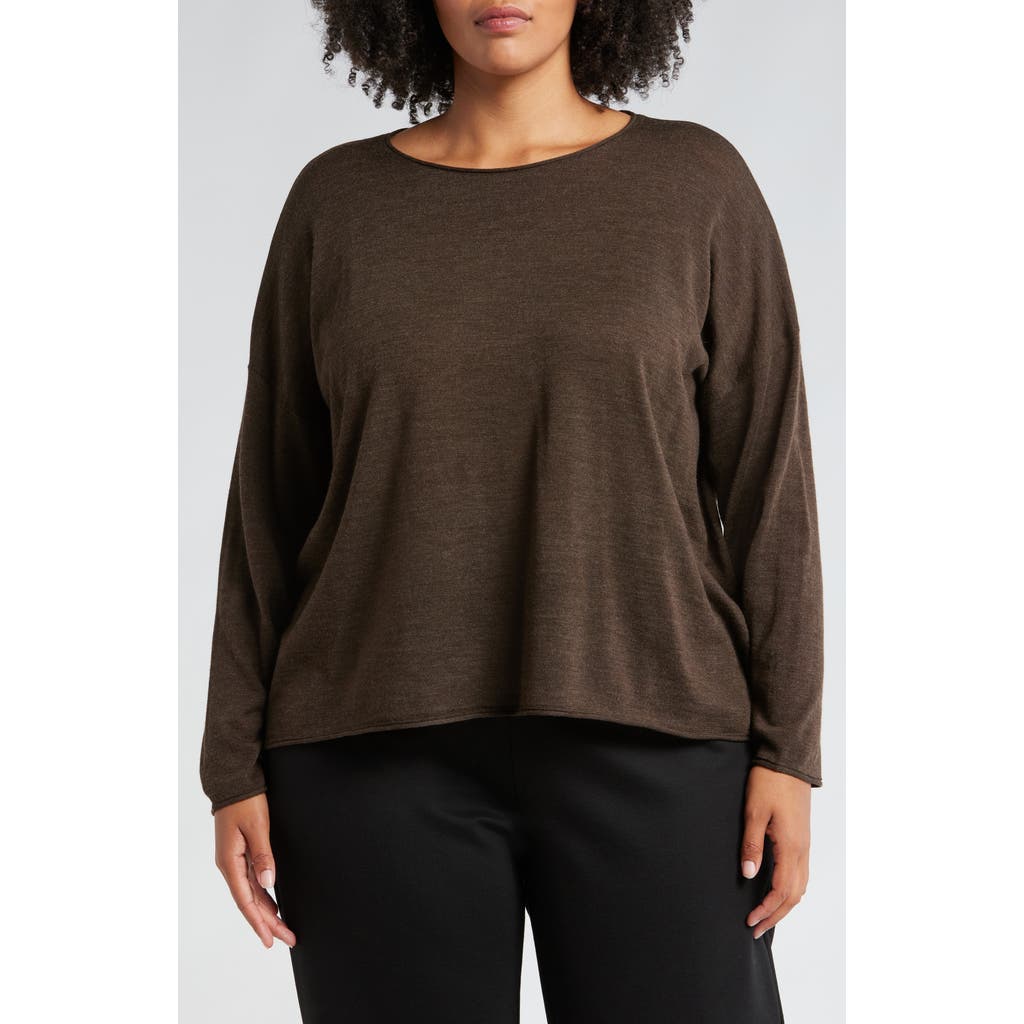Eileen Fisher Jewel Neck Wool Sweater In Wren