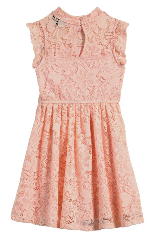 Ava & Yelly Kids' Flutter Sleeve Lace Party Dress In Pink