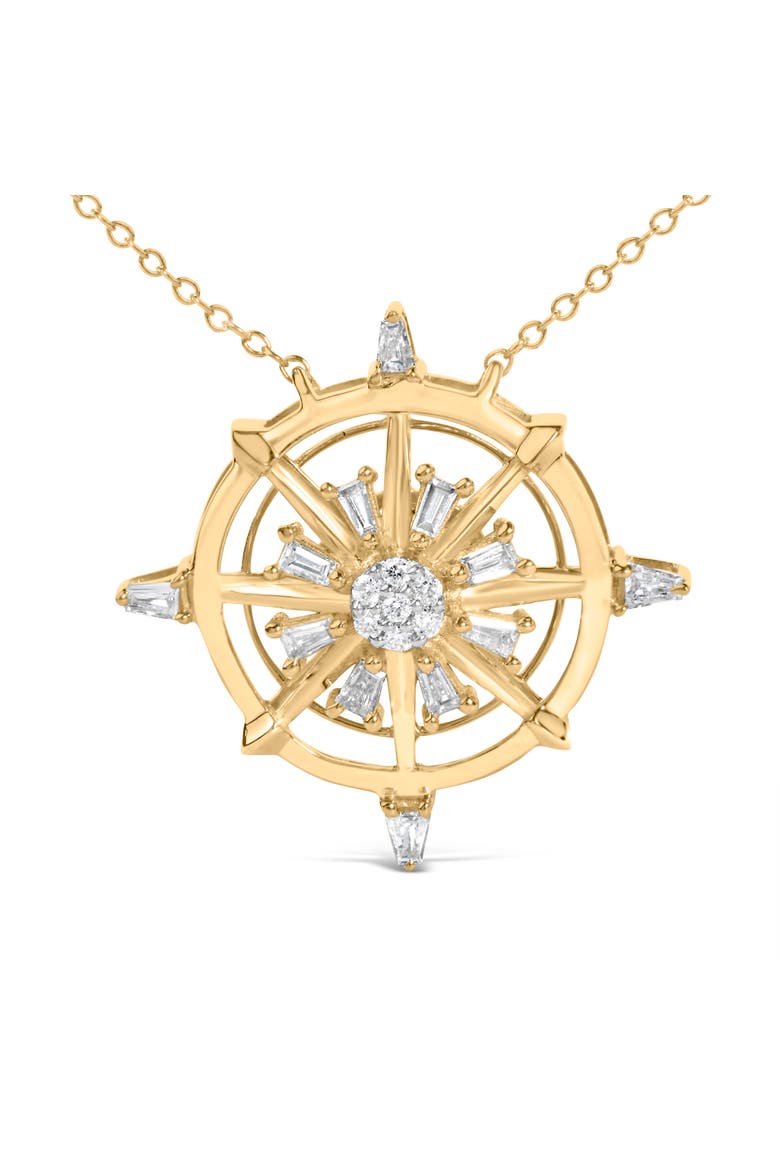 14K Yellow Gold Plated Sterling Silver 1/3 Cttw Diamond Compass Pendant Necklace, Alternate, color, Yellow Gold over Silver