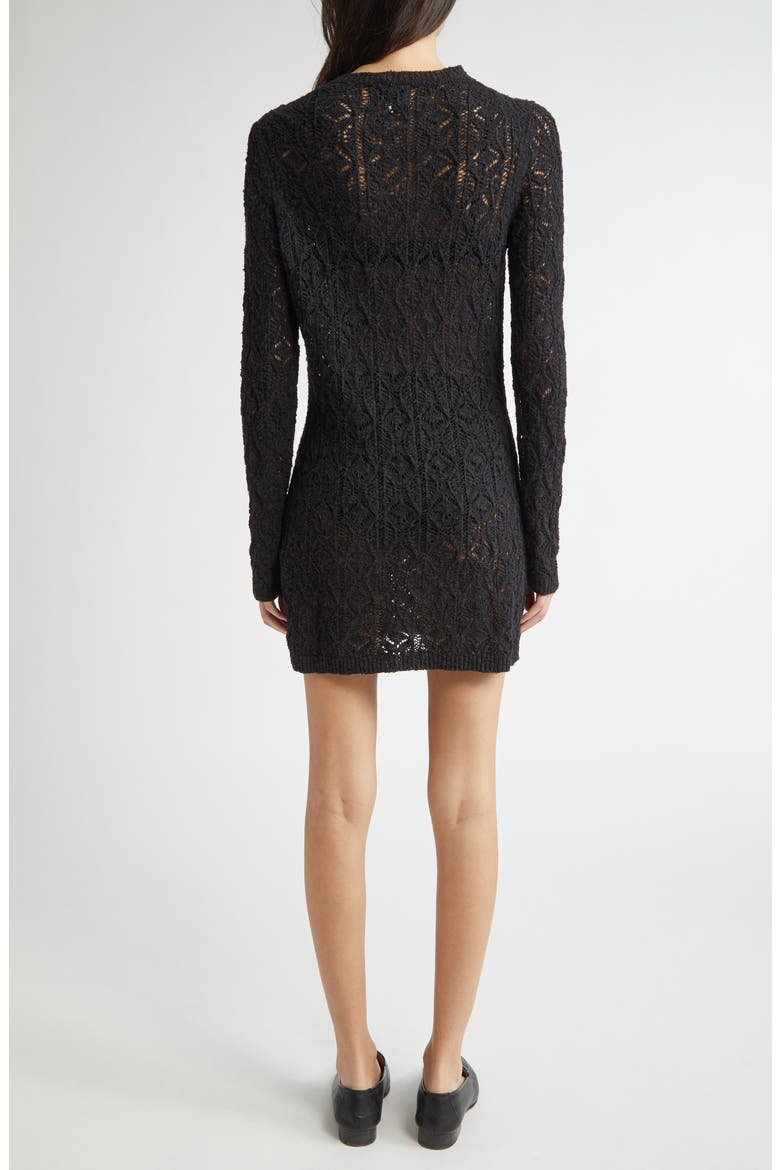 Evan Lace Stitch Long Sleeve Sweater Minidress, Alternate, color, BLACK