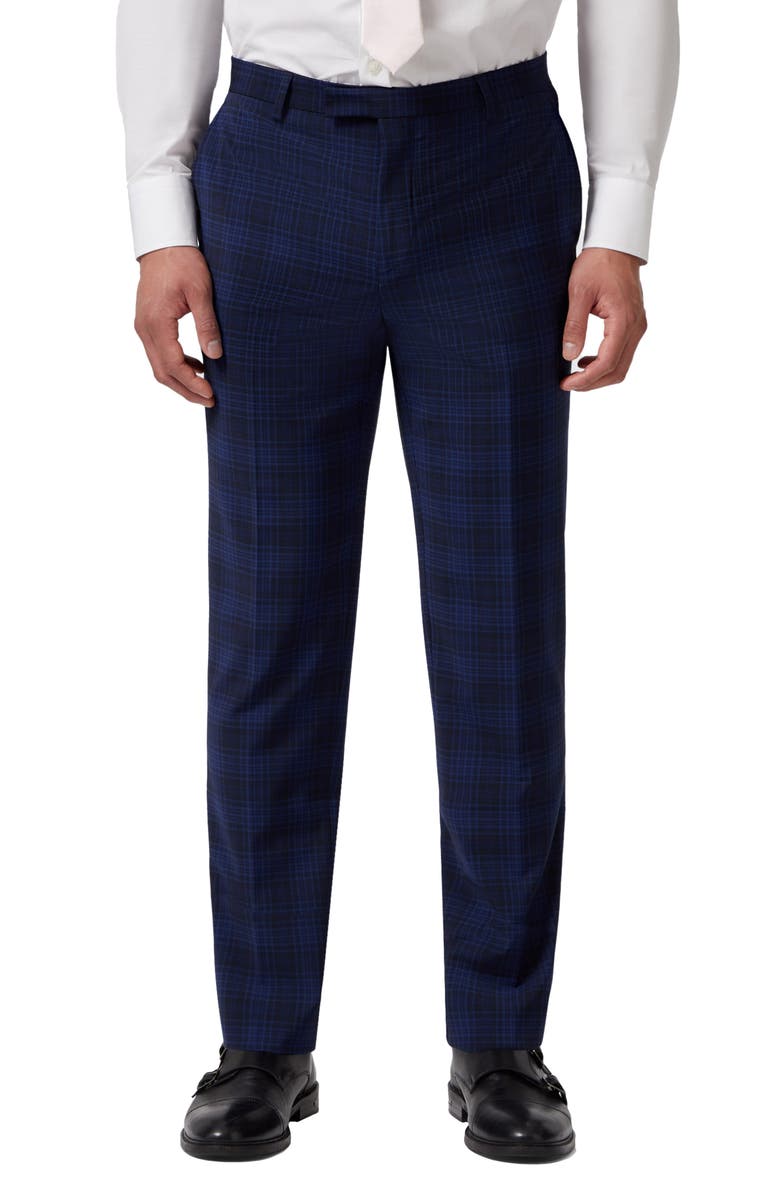 Twisted Tailor Barlow Slim Fit Navy Plaid Suit Trousers, Main, color, 