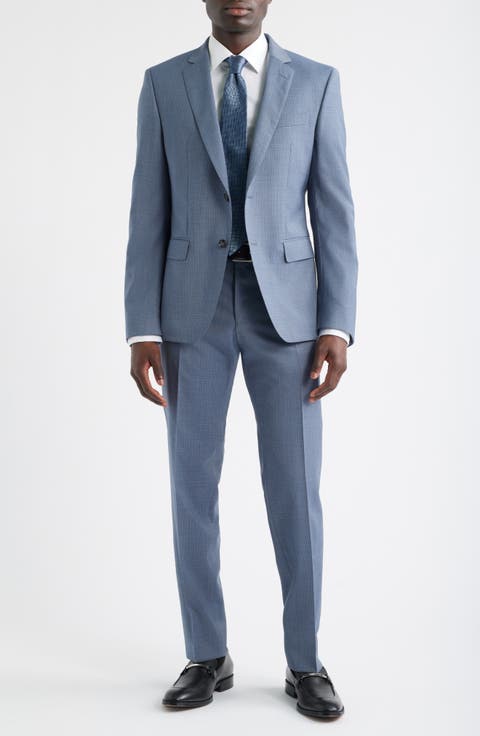 Huge Slim Fit Blue Microcheck Wool Suit