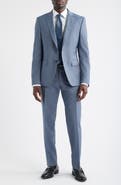 BOSS Huge Slim Fit Blue Microcheck Wool Suit