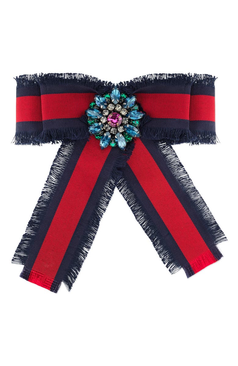 Gucci Web Grosgrain Bow Brooch, Main, color,