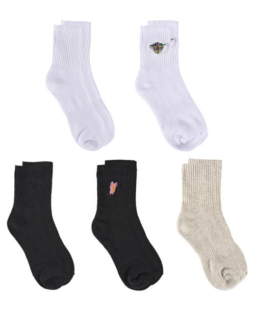 Ed Hardy Womens Flower Embroidery Half Cushion Mid Crew Sock 5-pack In Multi