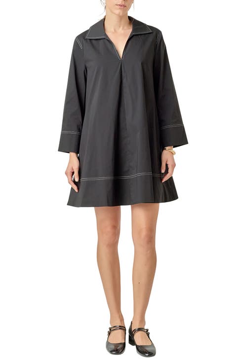 Contrast Stitch Cotton Blend Mini Shirtdress