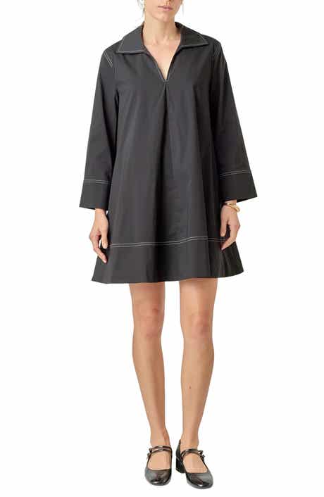 Contrast Stitch Cotton Blend Mini Shirtdress