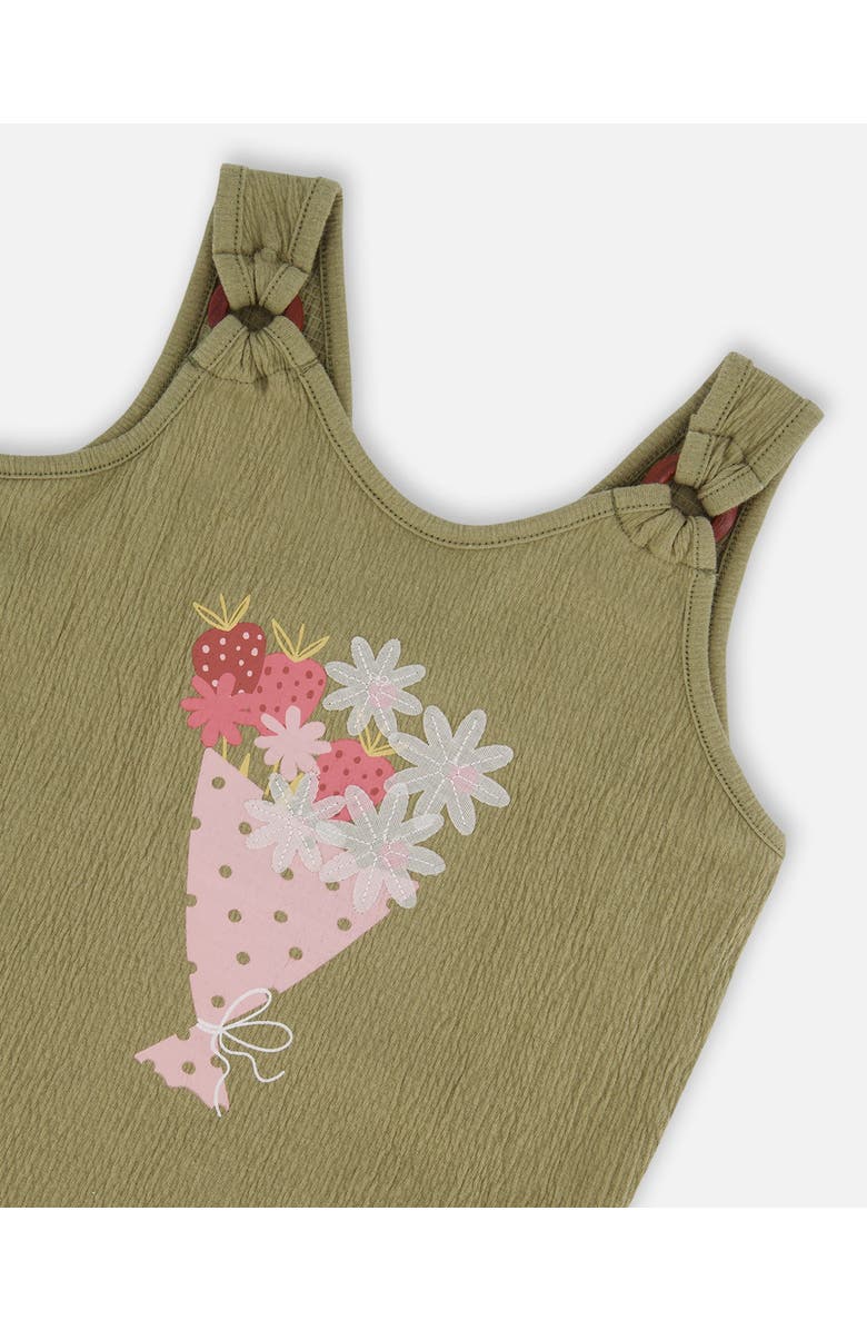 Deux par Deux Girl's Crinkle Jersey Tank Top Floral Olive Green, Alternate, color, 