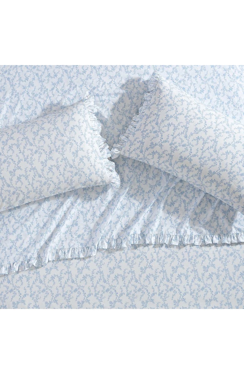 Laura Ashley Victoria Set of 2 Floral Cotton Percale Pillowcases, Alternate, color, White/ Cottage Blue