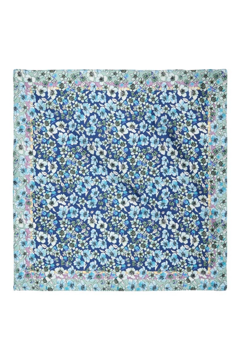 Print Silk Square Scarf, Alternate, color, DITZY BLUE FLORALS