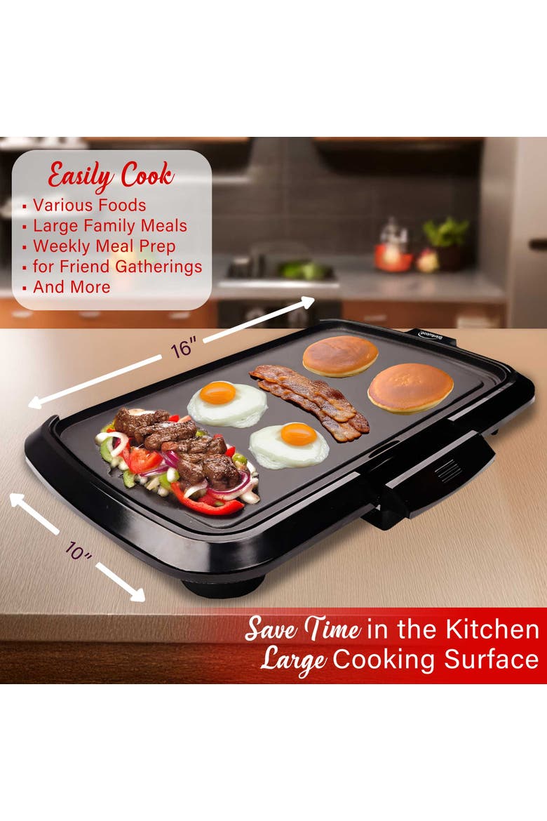 16 x 10 Inch Non-Stick Electric Griddle with Drip Tray, Alternate, color, Black