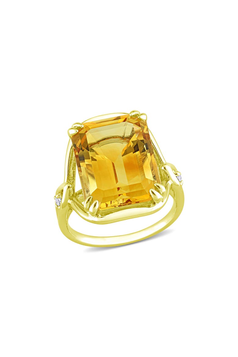 Open Shank Emerald Cut Citrine & Whtie Topaz Ring, Main, color, YELLOW