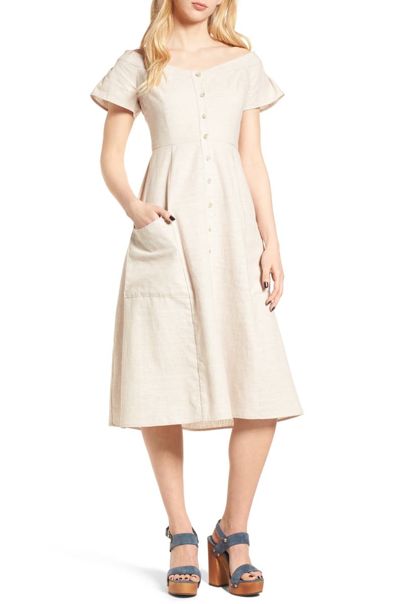 WAYF Perry Linen Blend Midi Dress, Alternate, color, 