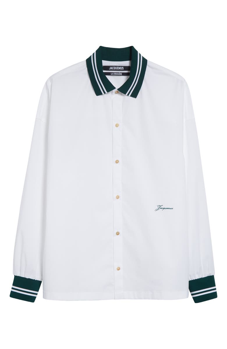 Jacquemus La Chemise Baseball Stretch Cotton Button-Up Shirt, Alternate, color, White