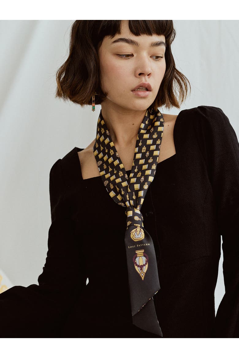 "Amora" Silk Skinny Scarf, Alternate, color, Gold and Black