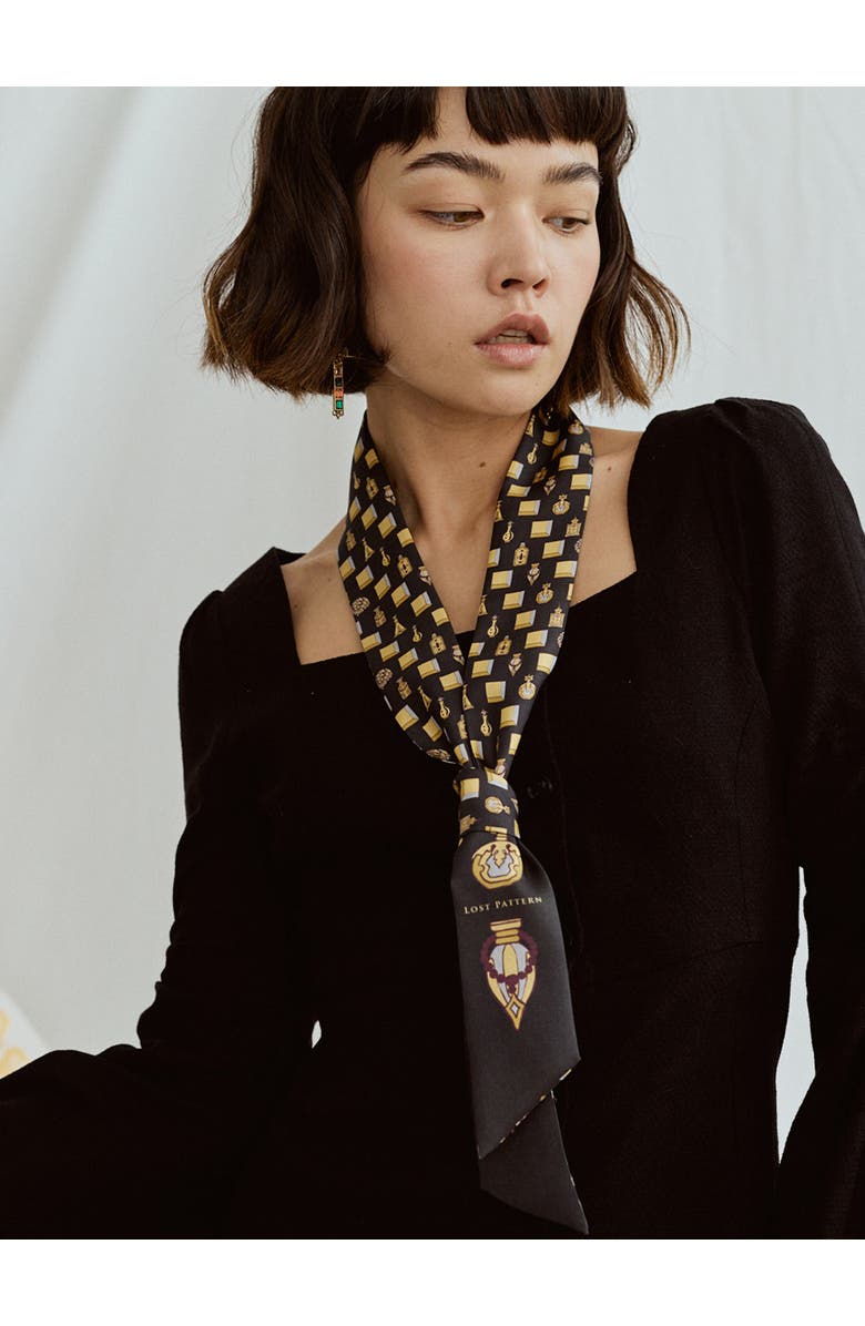 Lost Pattern "Amora" Silk Skinny Scarf, Alternate, color, Gold And Black