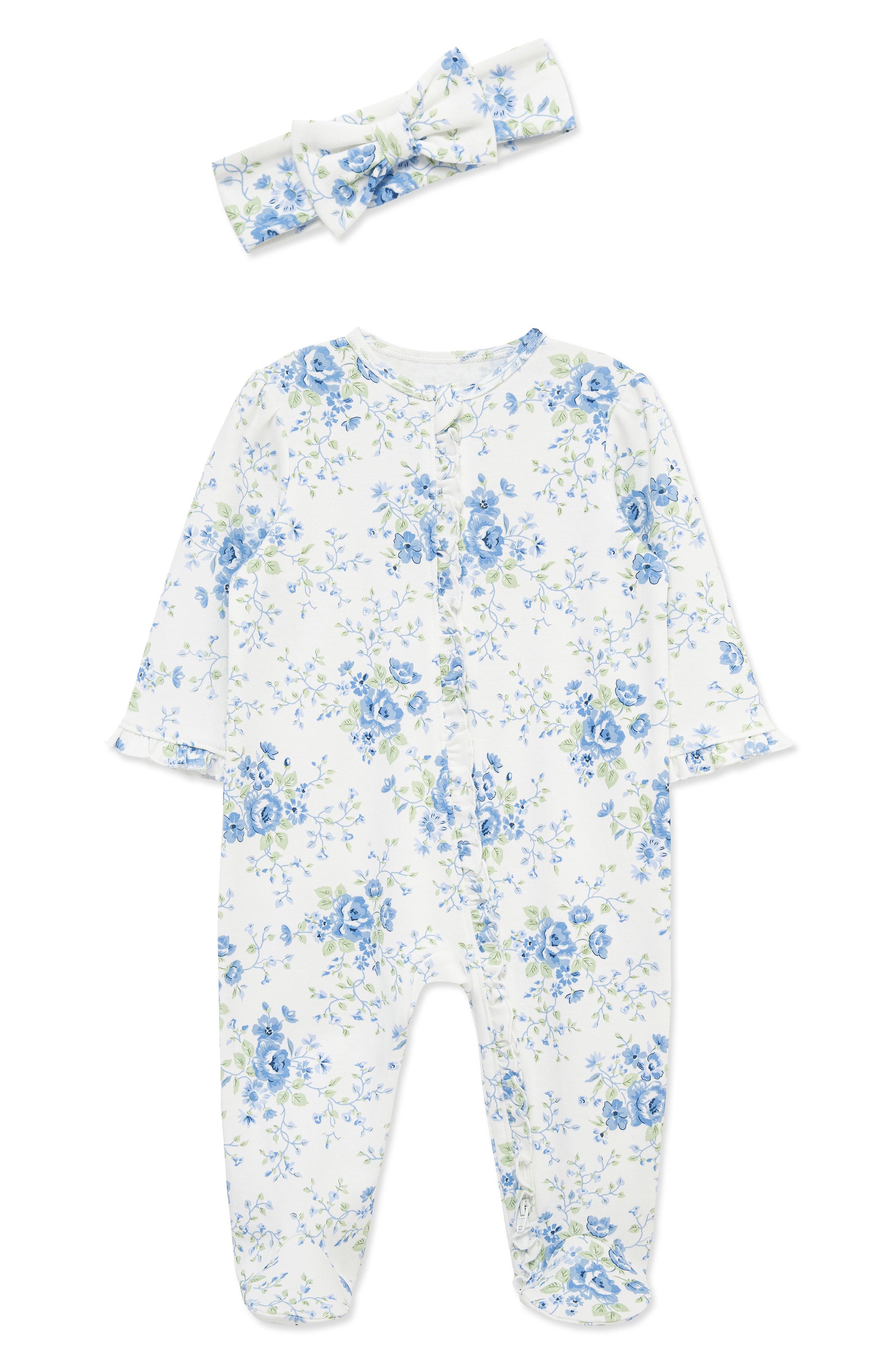 Little Me Blue Floral Footie & Headband Set