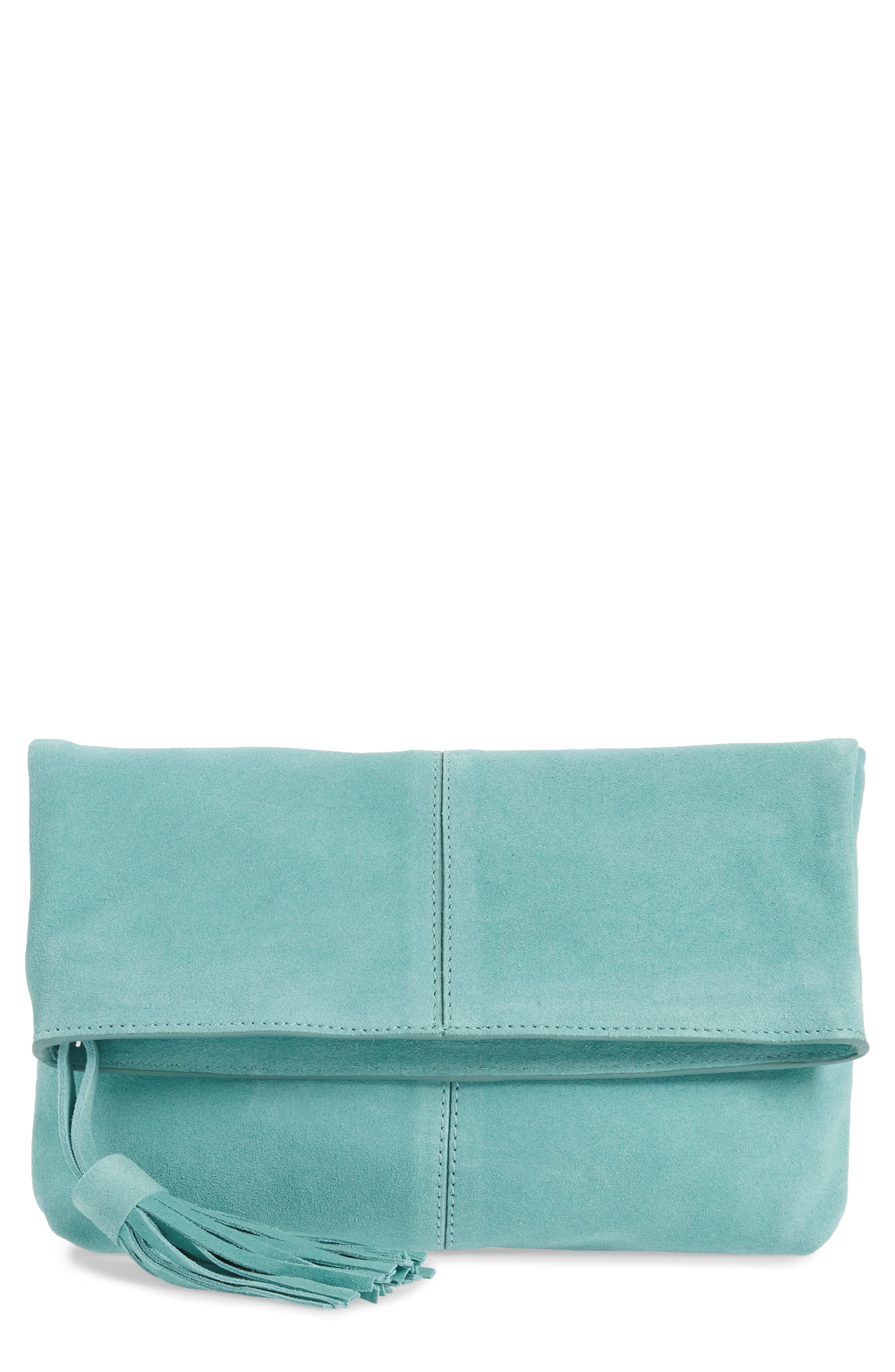 Suede Clutch, Main, color, BLUE TURQUOISE