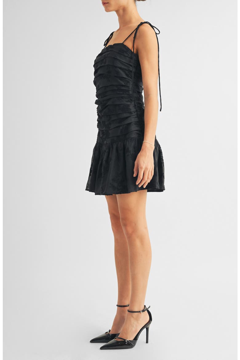 Kienna Jacquard Pleated Sleeveless Minidress, Alternate, color, BLACK FLORAL