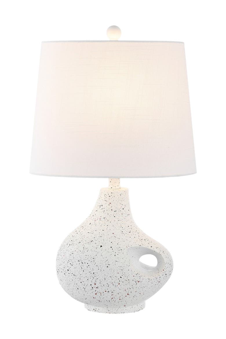 Charlotte 24" Minimalist Designer Iron/Resin Oval Shade LED Table Lamp, White Terrazzo, Main, color, White Terrazzo