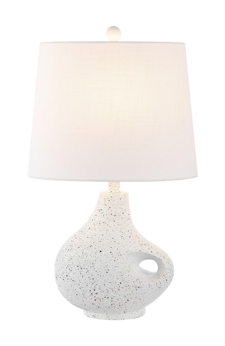 JONATHAN Y Charlotte 24" Minimalist Designer Iron/Resin Oval Shade LED Table Lamp, White Terrazzo, Main, color, White Terrazzo