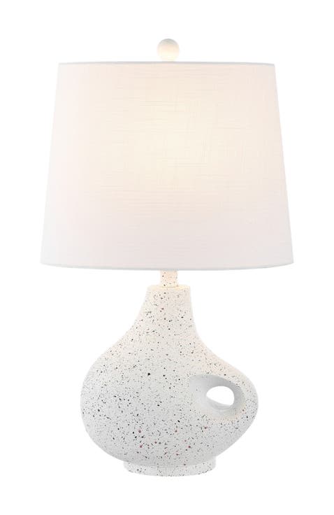 Charlotte 24" Minimalist Designer Iron/Resin Oval Shade LED Table Lamp, White Terrazzo