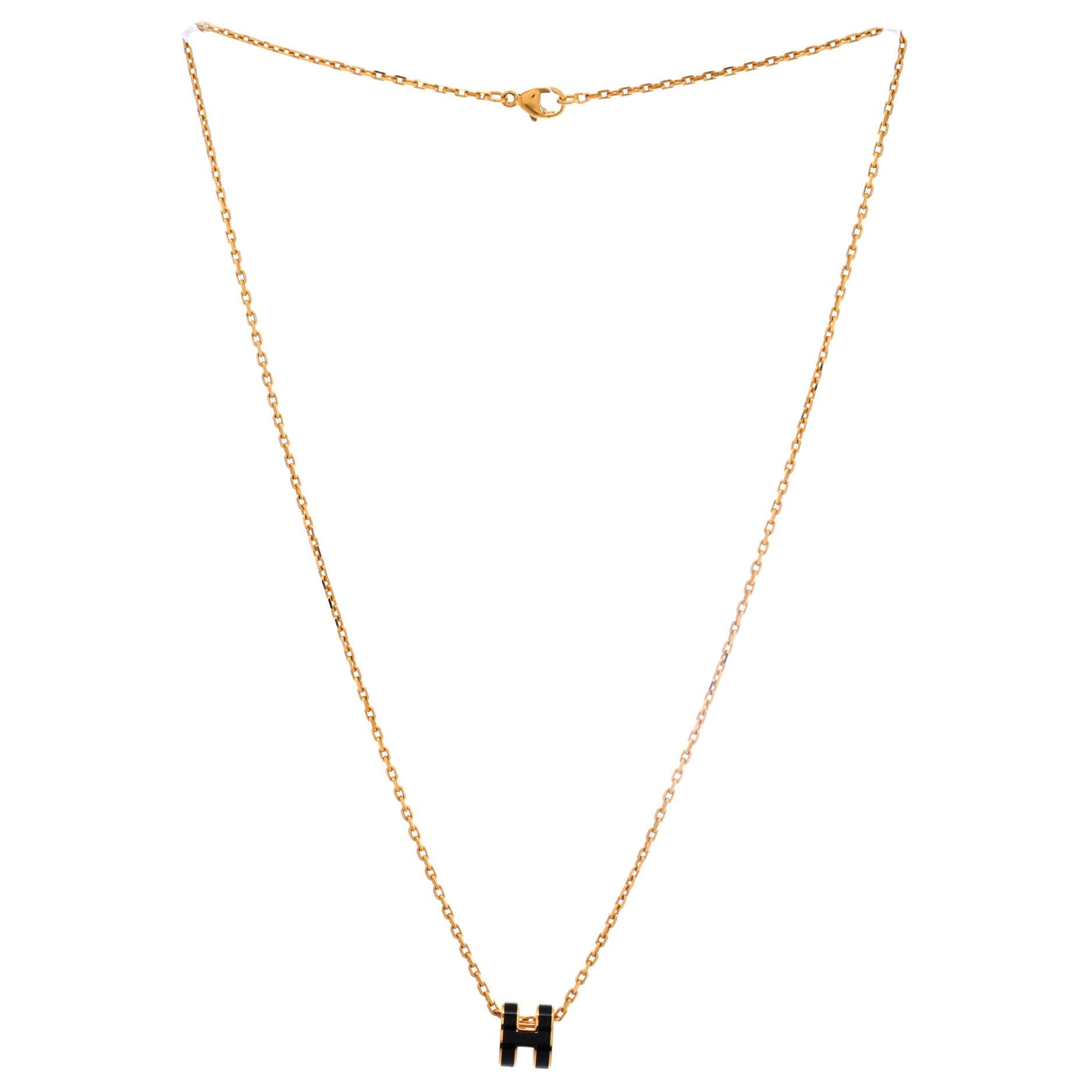 Pre-Owned Hermes Pop H Pendant Chain Necklace Metal and Enamel Mini, Alternate, color, Black