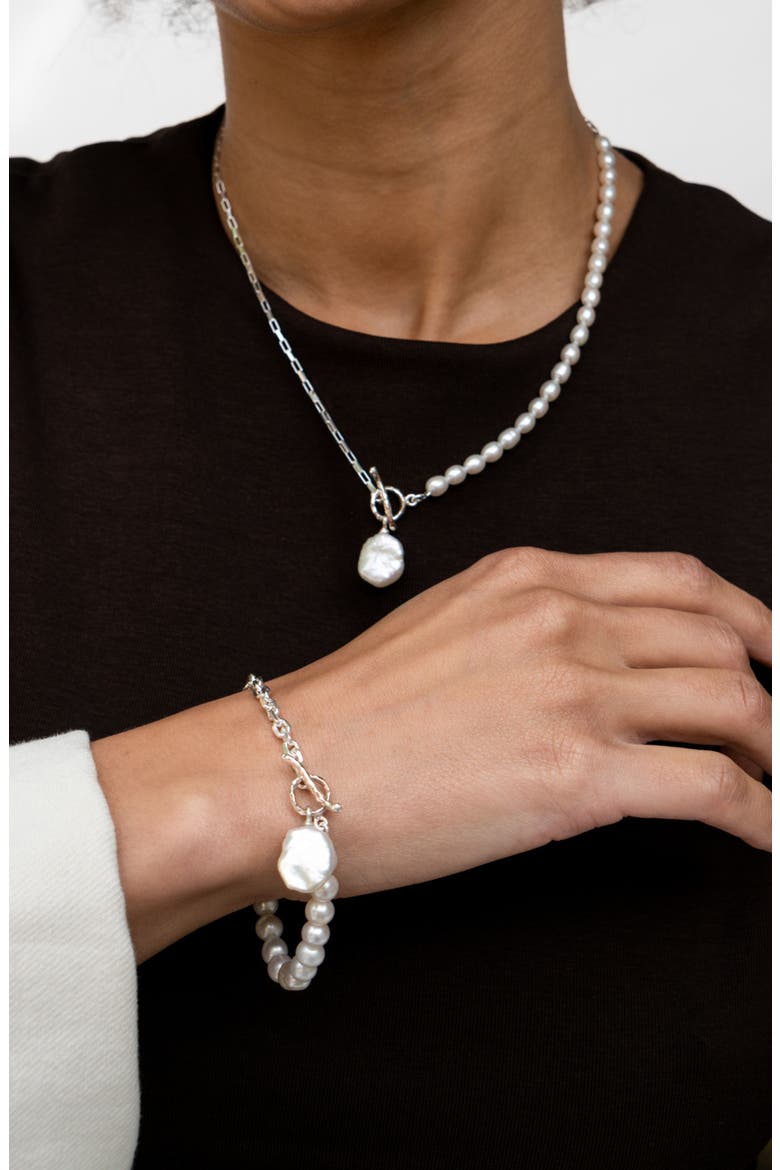 Timeless Keshi Pearl Chain Bracelet, Alternate, color, Sterling Silver