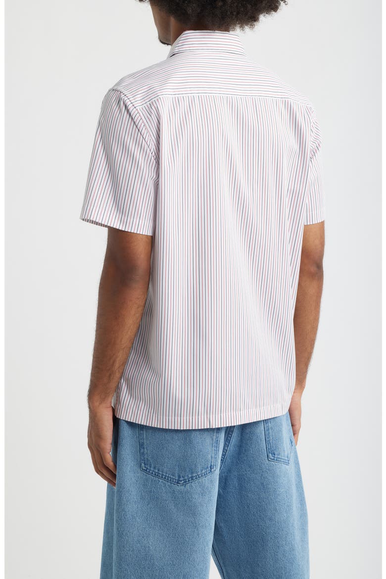 Santo Stripe Short Sleeve Cotton Button-Up Shirt, Alternate, color, WHITE BLACK RED