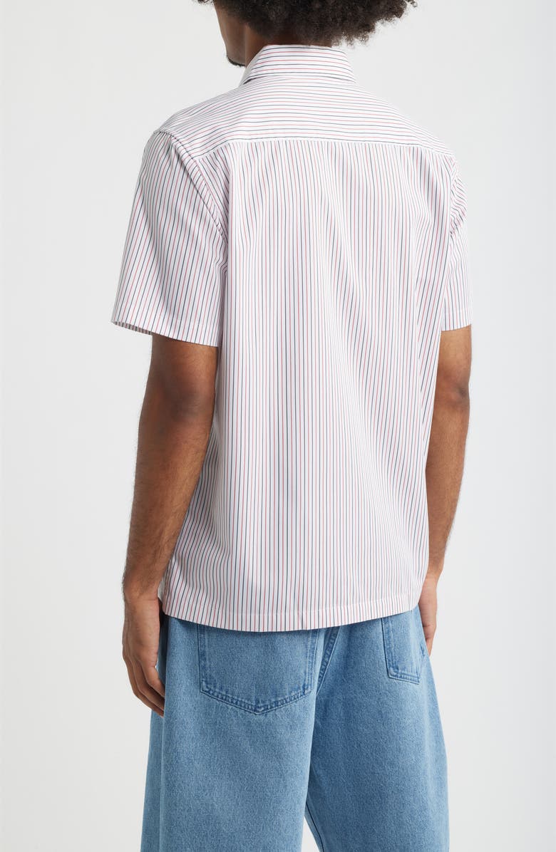 SANTO STUDIO Santo Stripe Short Sleeve Cotton Button-Up Shirt, Alternate, color, White Black Red