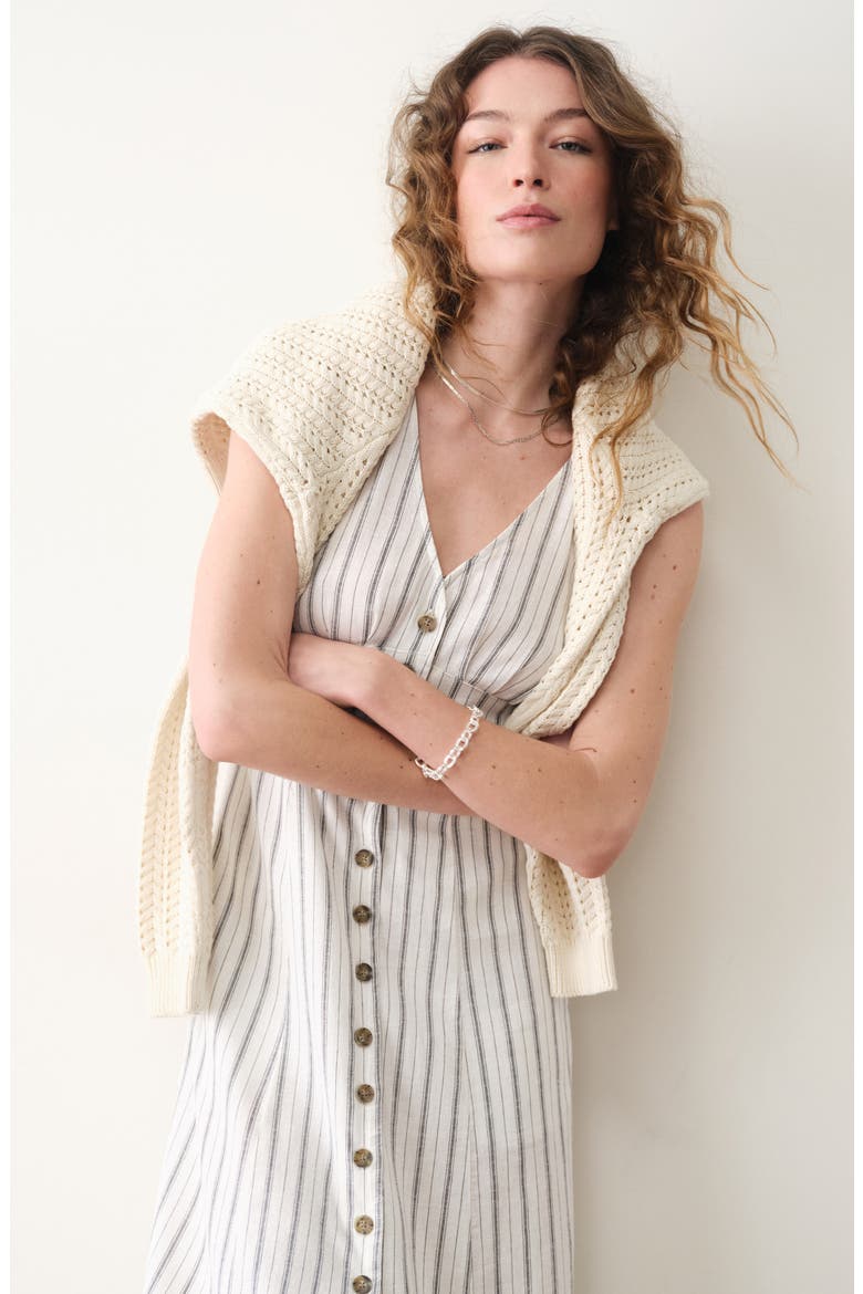 Camila Stripe Button Front Hemp Blend Maxi Dress, Alternate, color, CREAM/NAVY STRIPE
