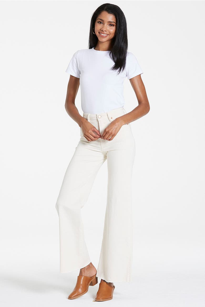 Fiona High-Rise Raw Hem Wide Leg Jeans, Alternate, color, Wheat