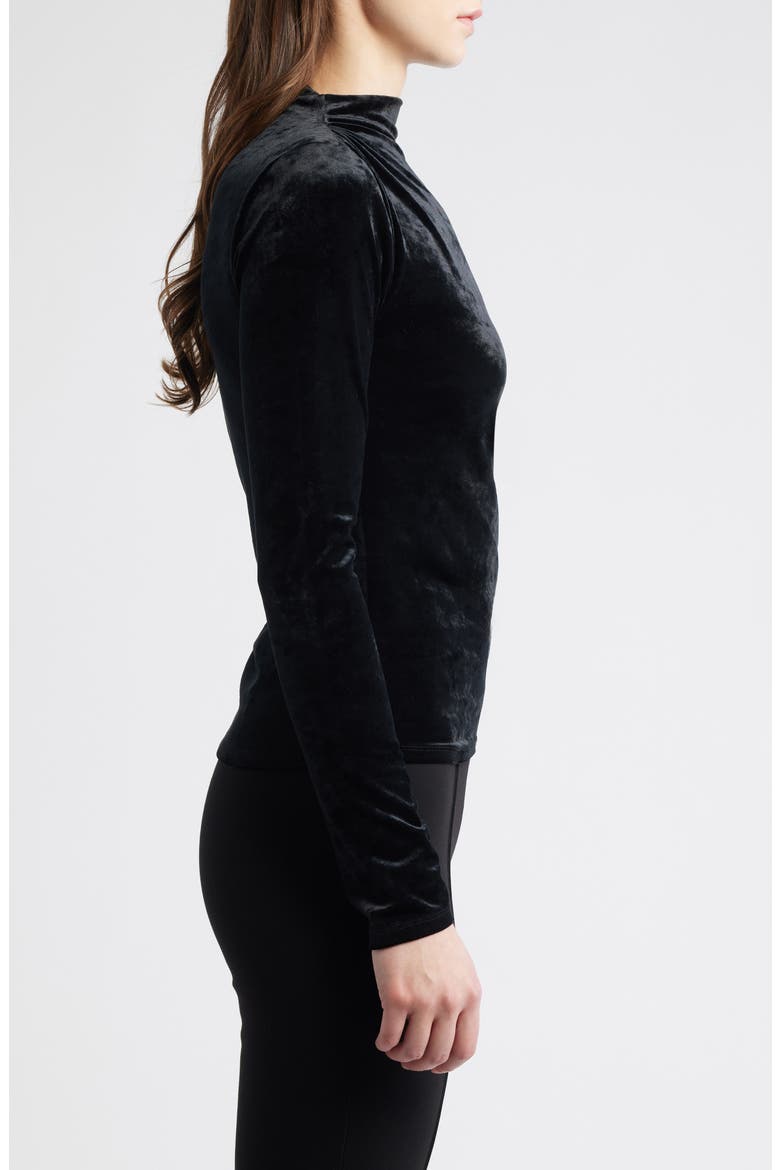 Joelle Ruched Velour Mock Neck Top, Alternate, color, BLACK