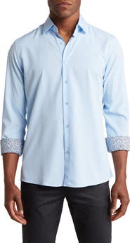 TOM BAINE Slim Fit Performance Stretch Long Sleeve Button Front Shirt