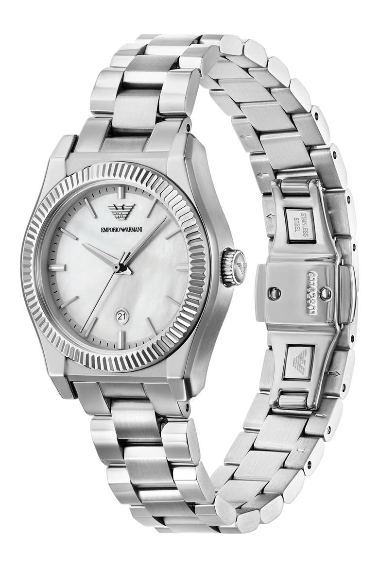 Three-Hand Bracelet Watch, 32mm, Alternate, color, SILVER