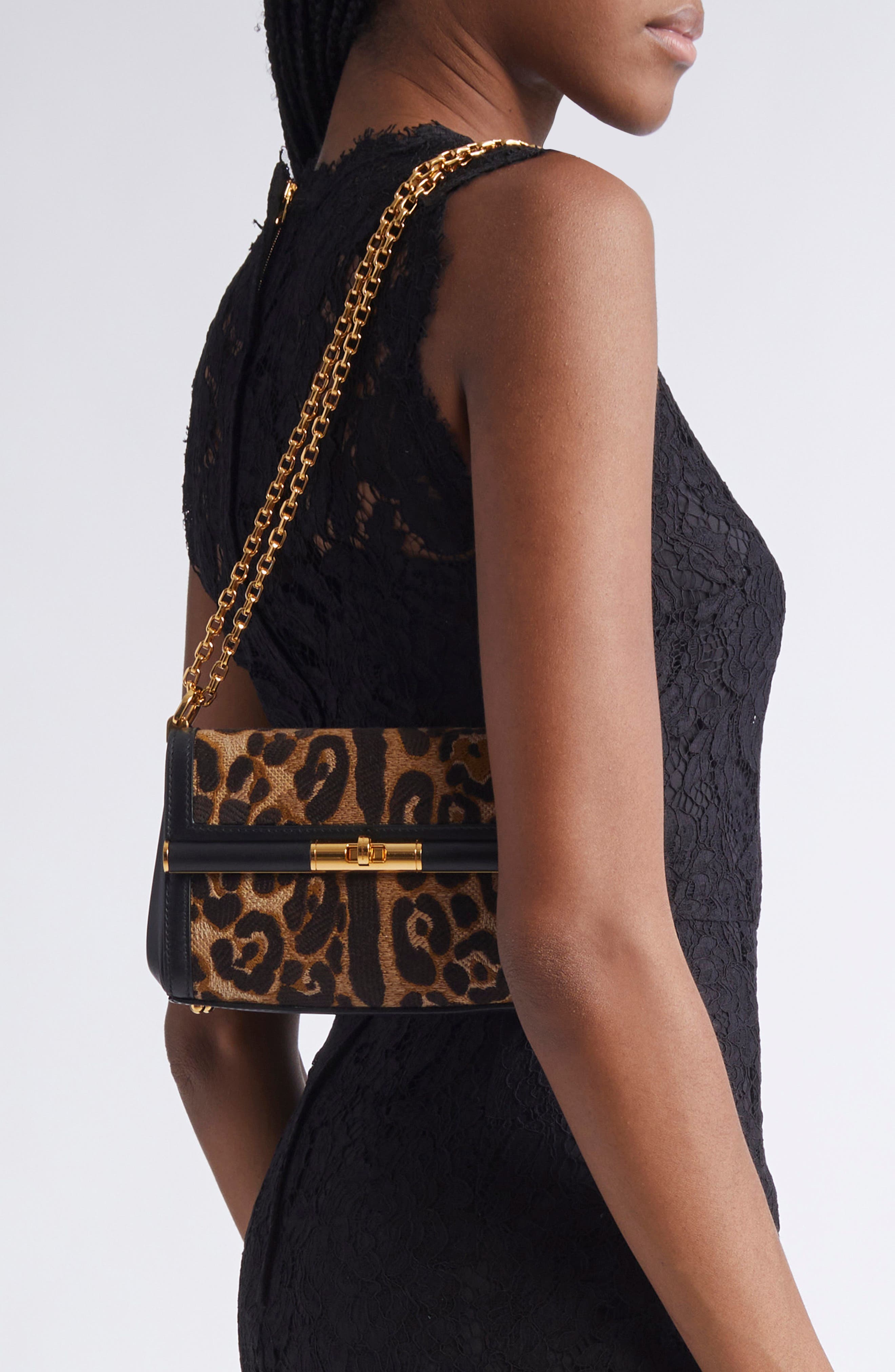 Dolce&Gabbana Mini Marlene City Leopard Print Shoulder Bag, Alternate, color, 89738 Leo/ Nero