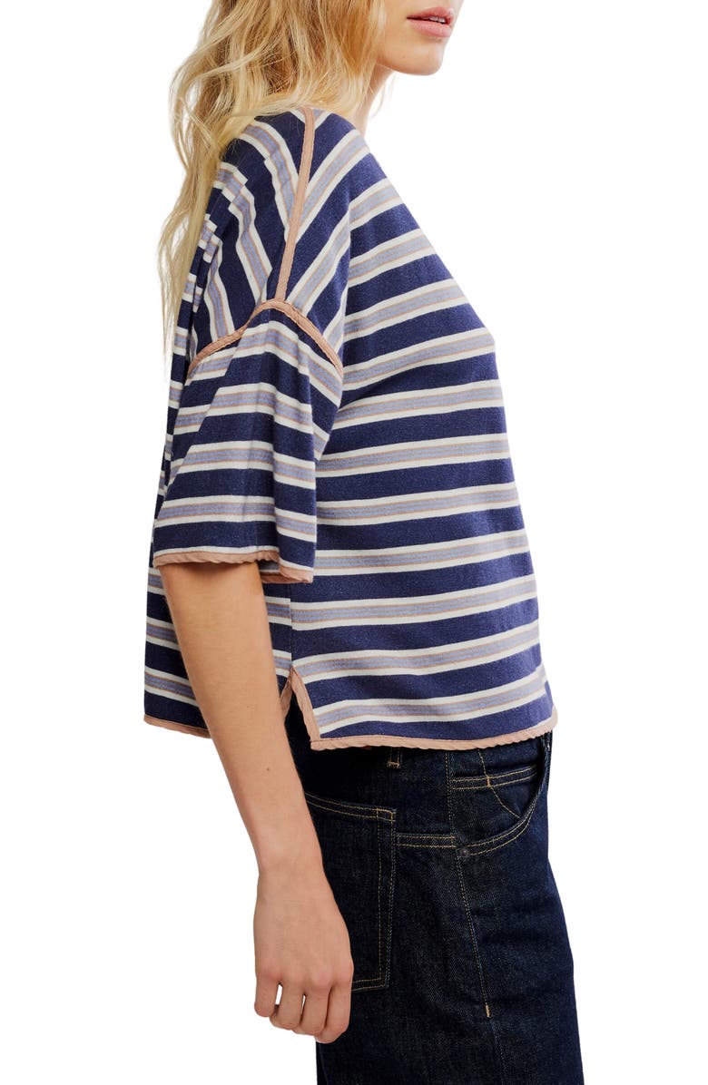 Free People Clean Rugby Stripe Cotton Top, Alternate, color, Navy Combo