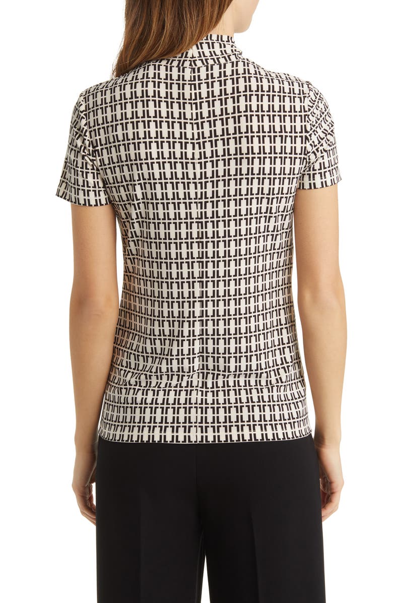 Anne Klein Geo Print Short Sleeve Mock Neck Top, Alternate, color, Anne White/ Anne Black
