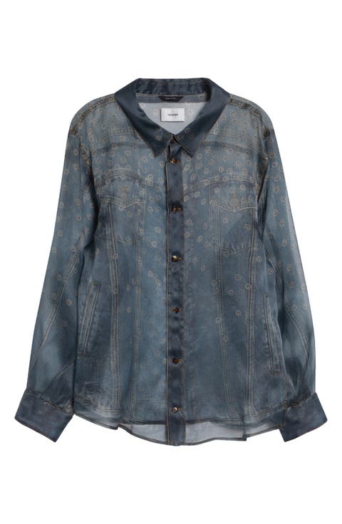 Maya Trompe l'Oeil Silk Organza Button-Up Shirt