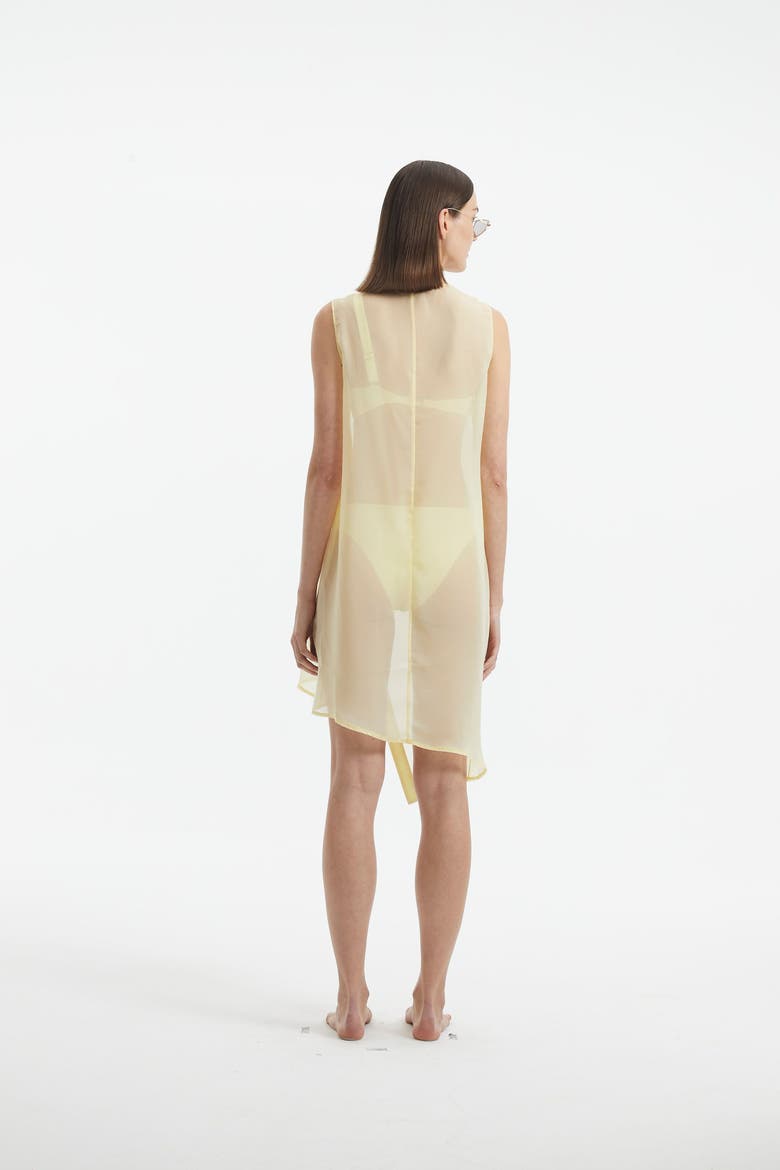 Adora Sheer Sleeveless Asymmetric Dress with Gold Button Detail, Alternate, color, Yellow
