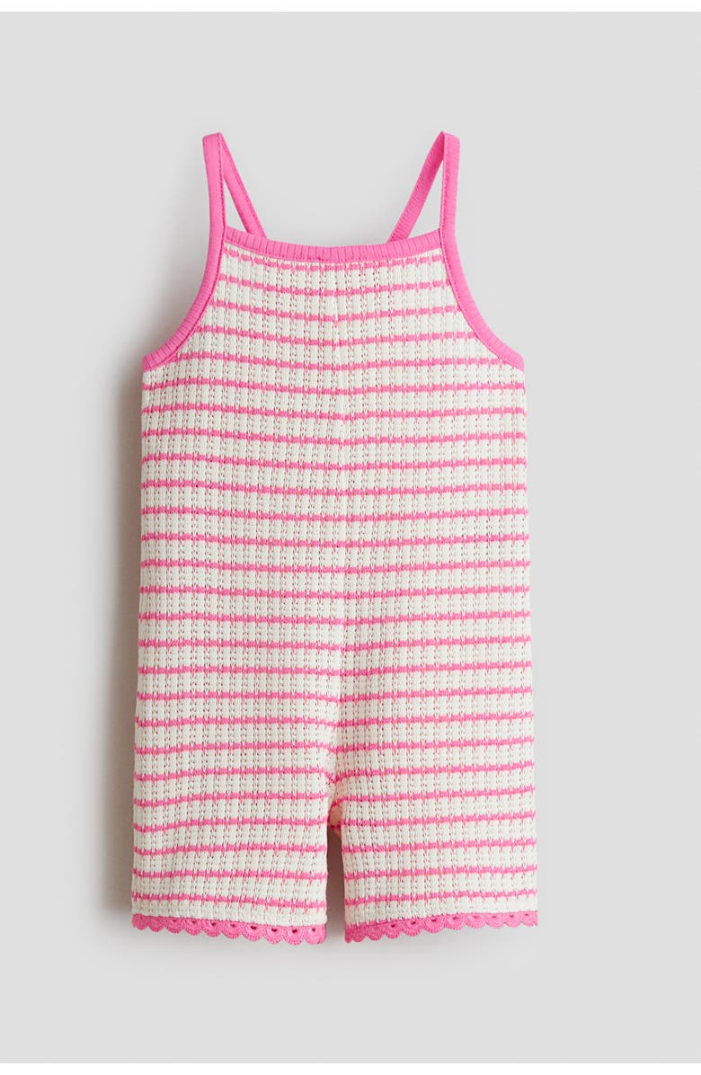 H&M Pointelle-knit Jumpsuit, Main, color, White/Pink Striped